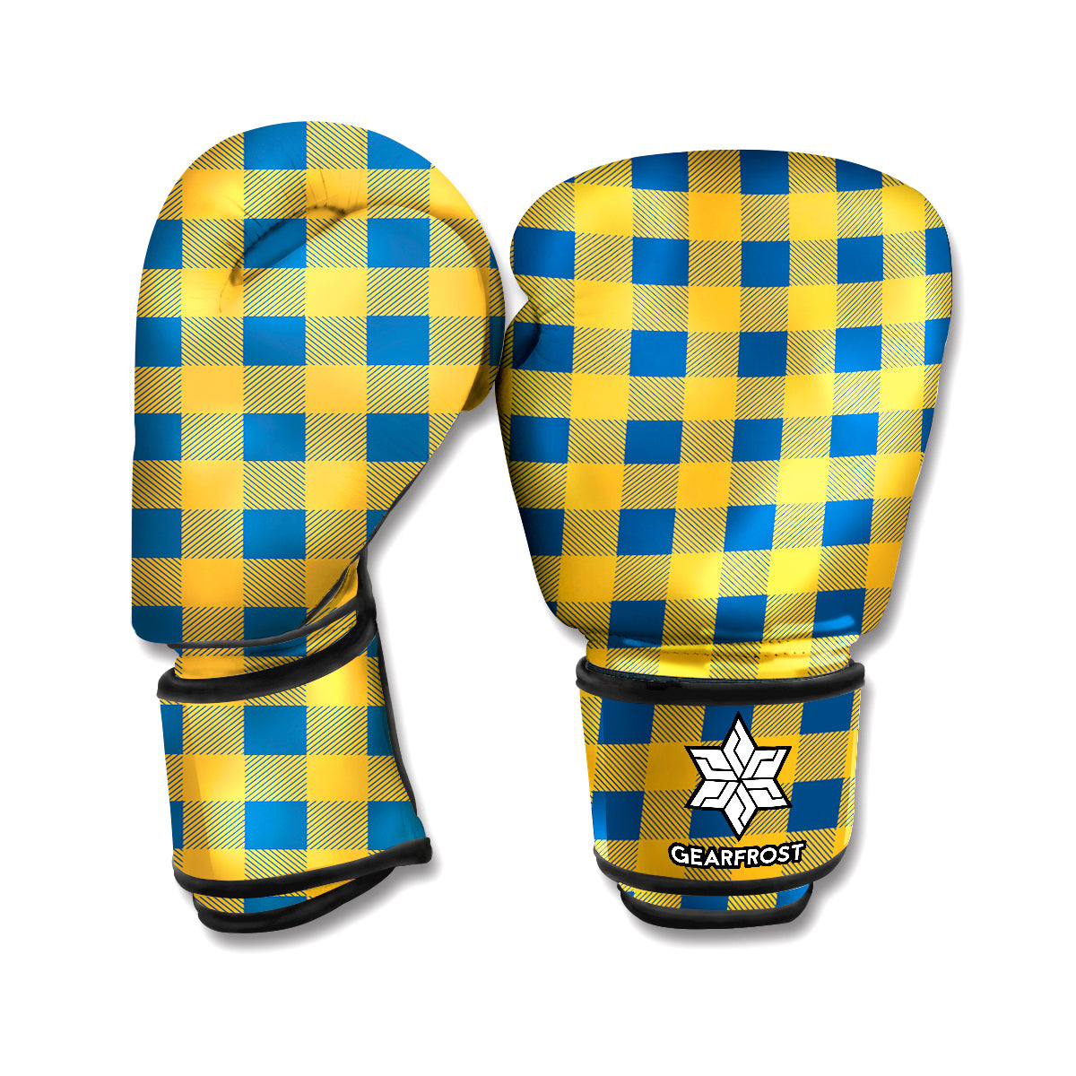 Blue And Yellow Buffalo Check Print Boxing Gloves