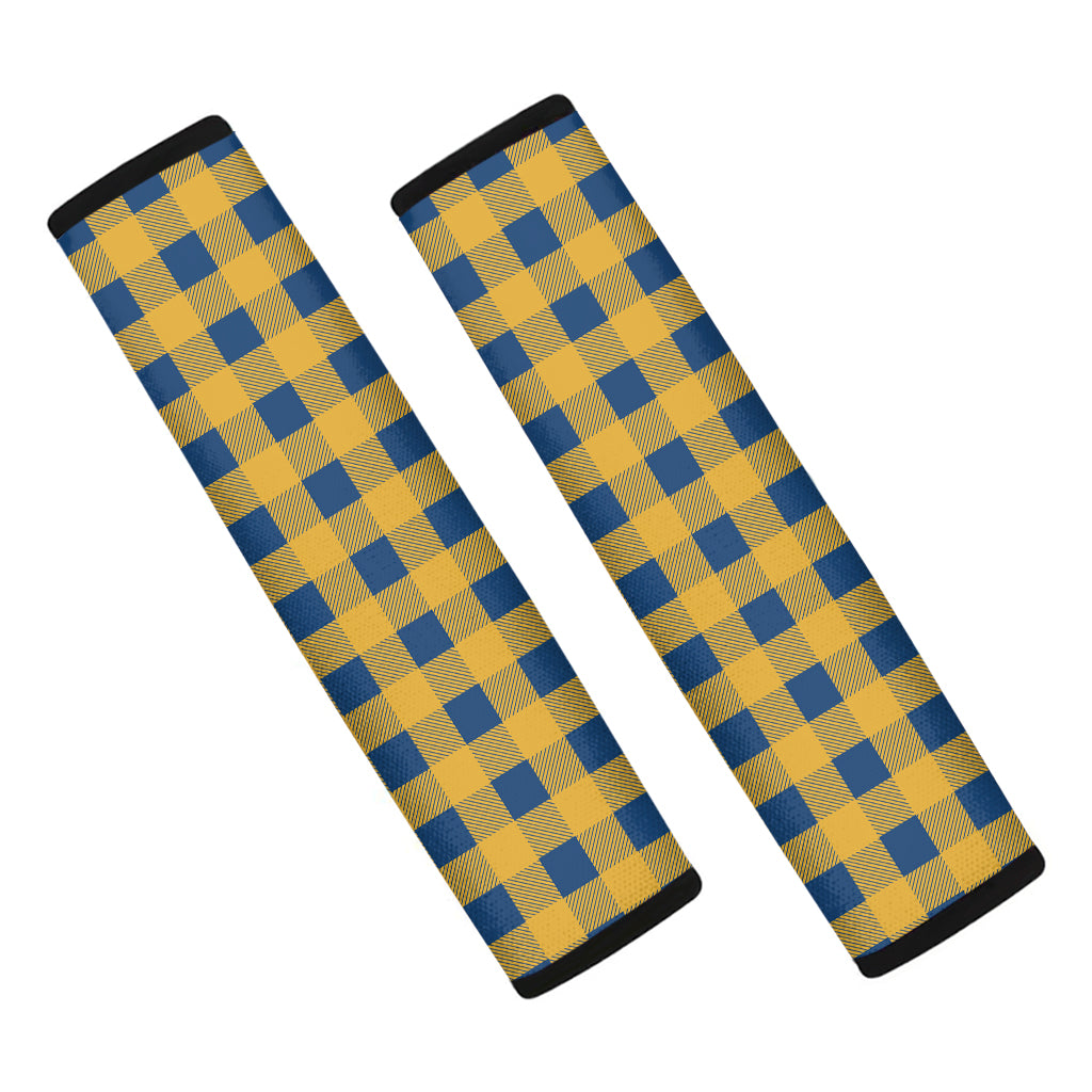 Blue And Yellow Buffalo Check Print Car Seat Belt Covers