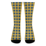 Blue And Yellow Buffalo Check Print Crew Socks
