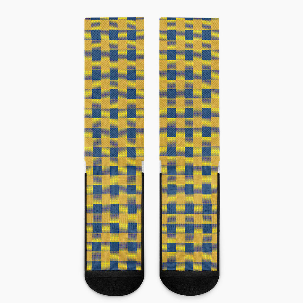 Blue And Yellow Buffalo Check Print Crew Socks