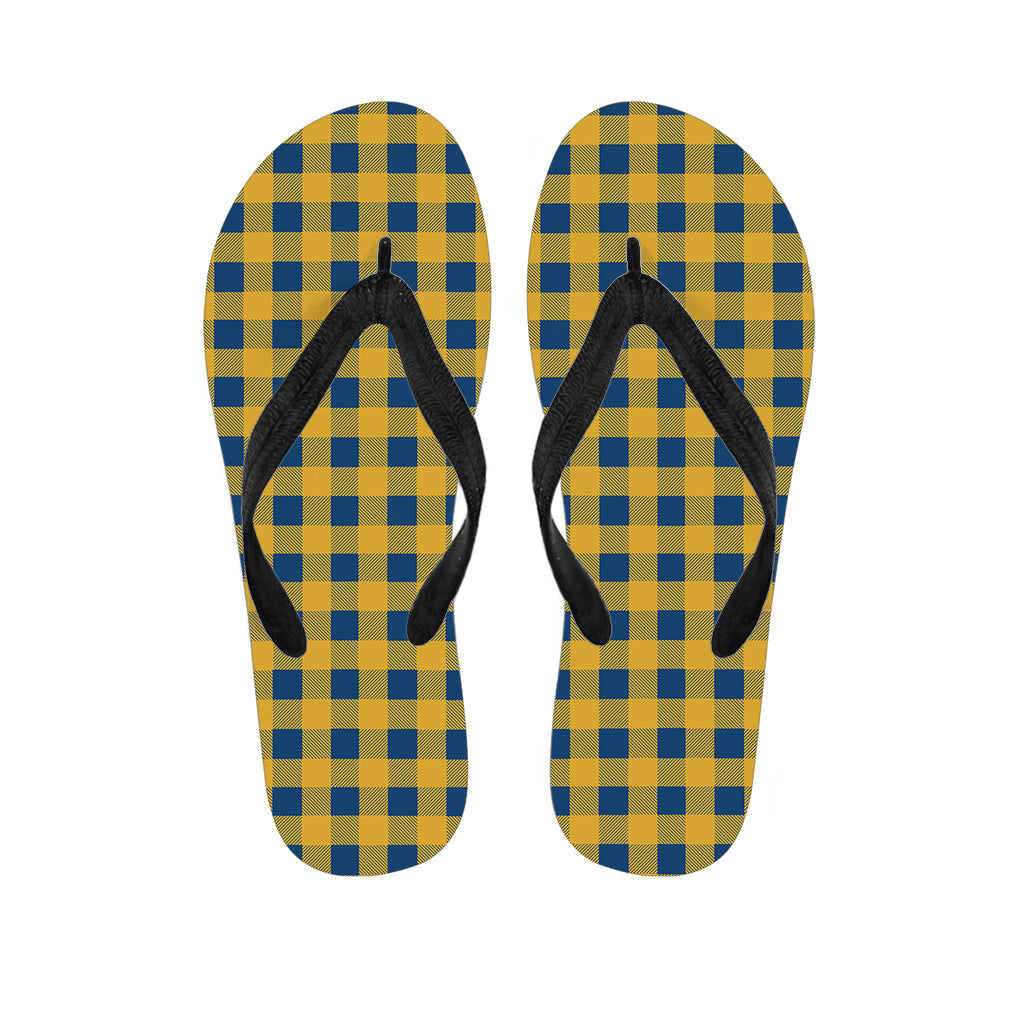 Blue And Yellow Buffalo Check Print Flip Flops