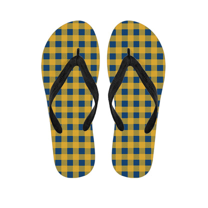 Blue And Yellow Buffalo Check Print Flip Flops