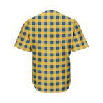 Blue And Yellow Buffalo Check Print Men's Baseball Jersey