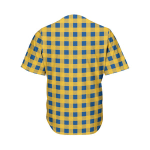 Blue And Yellow Buffalo Check Print Men's Baseball Jersey