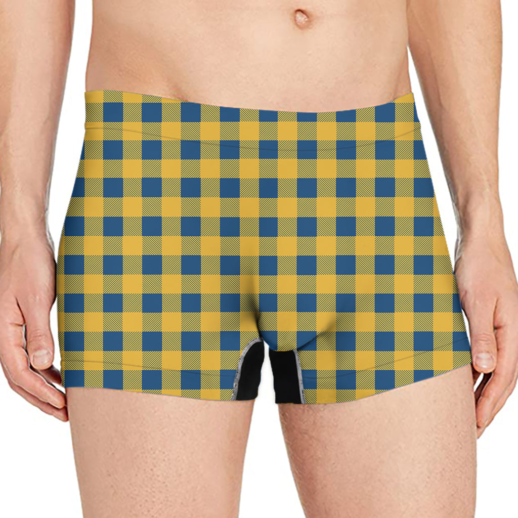 Blue And Yellow Buffalo Check Print Men's Boxer Briefs