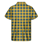 Blue And Yellow Buffalo Check Print Men's Short Sleeve Shirt