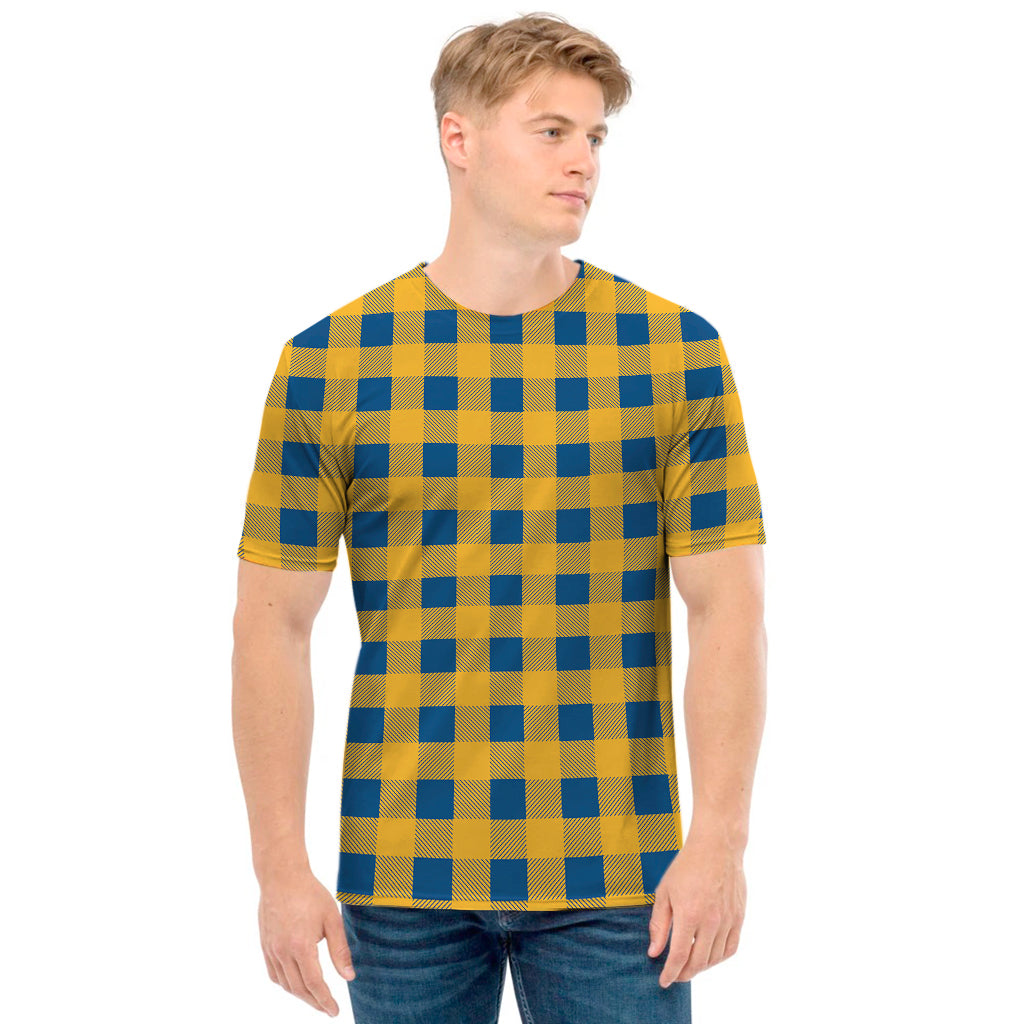 Blue And Yellow Buffalo Check Print Men's T-Shirt