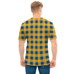 Blue And Yellow Buffalo Check Print Men's T-Shirt