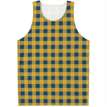 Blue And Yellow Buffalo Check Print Men's Tank Top