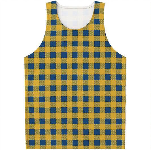 Blue And Yellow Buffalo Check Print Men's Tank Top