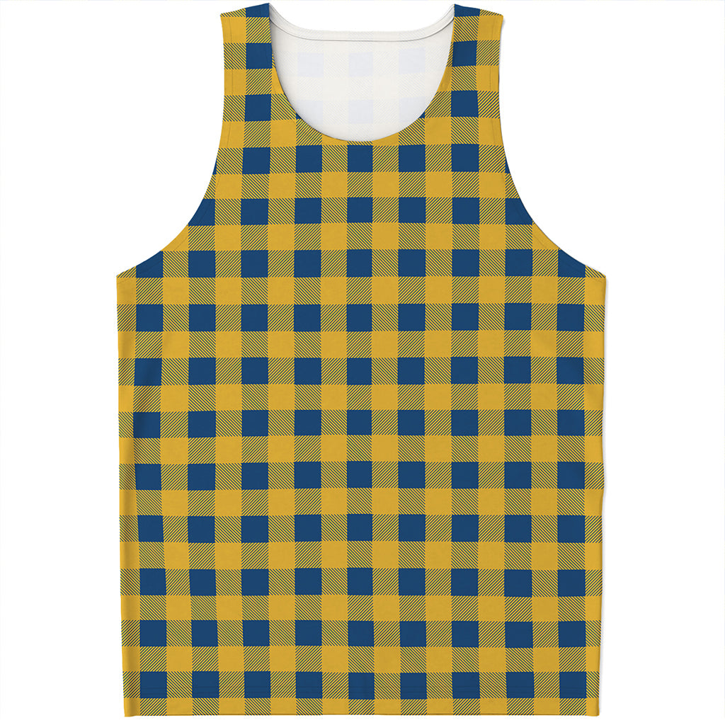 Blue And Yellow Buffalo Check Print Men's Tank Top