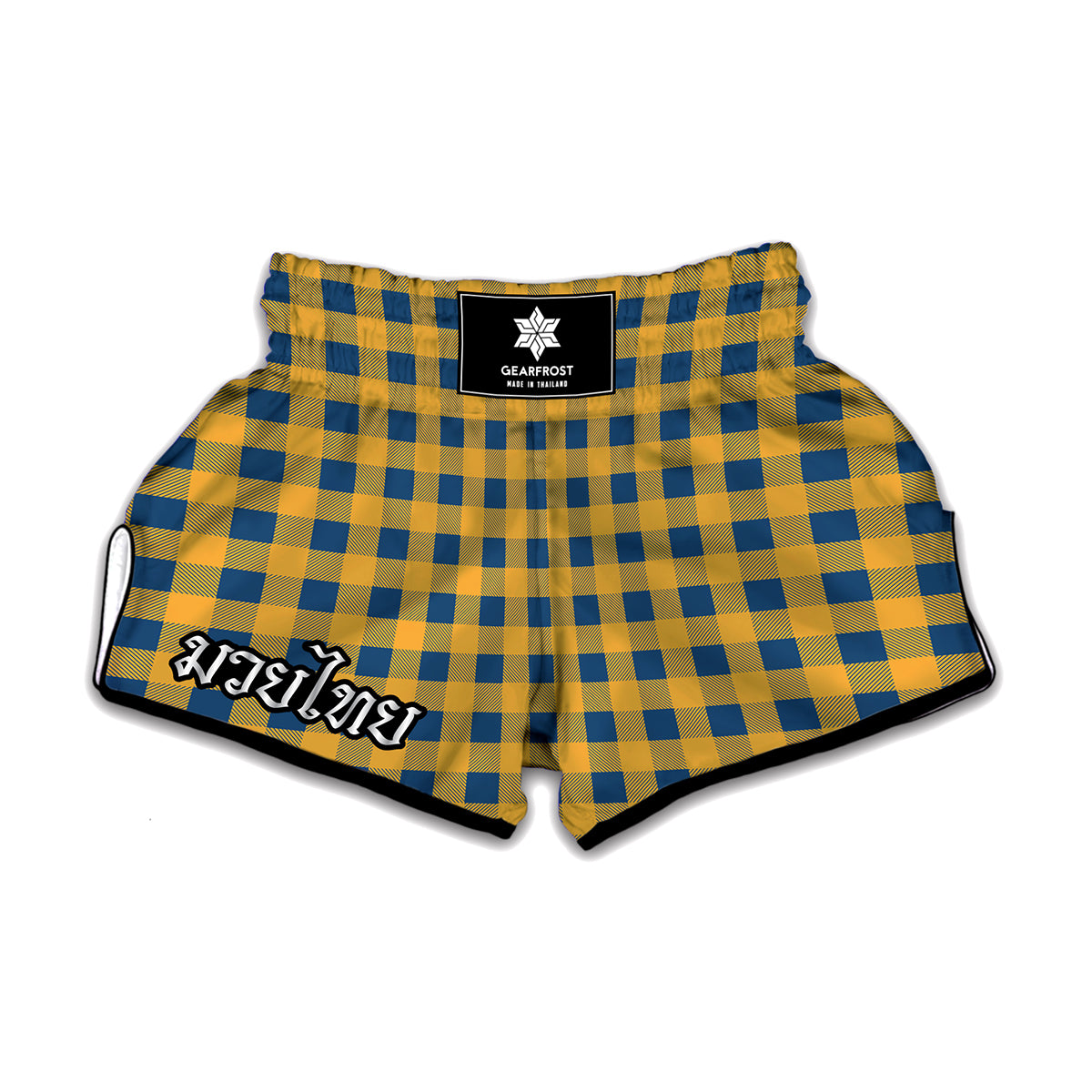 Blue And Yellow Buffalo Check Print Muay Thai Boxing Shorts