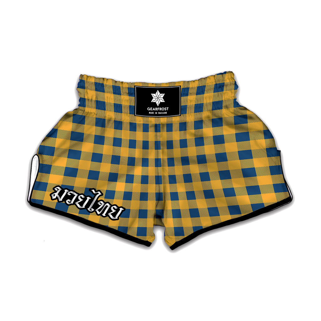 Blue And Yellow Buffalo Check Print Muay Thai Boxing Shorts