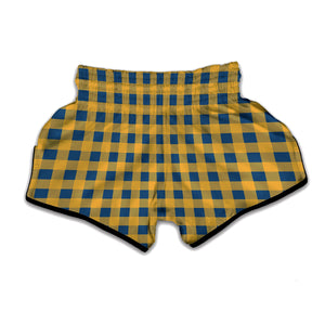 Blue And Yellow Buffalo Check Print Muay Thai Boxing Shorts