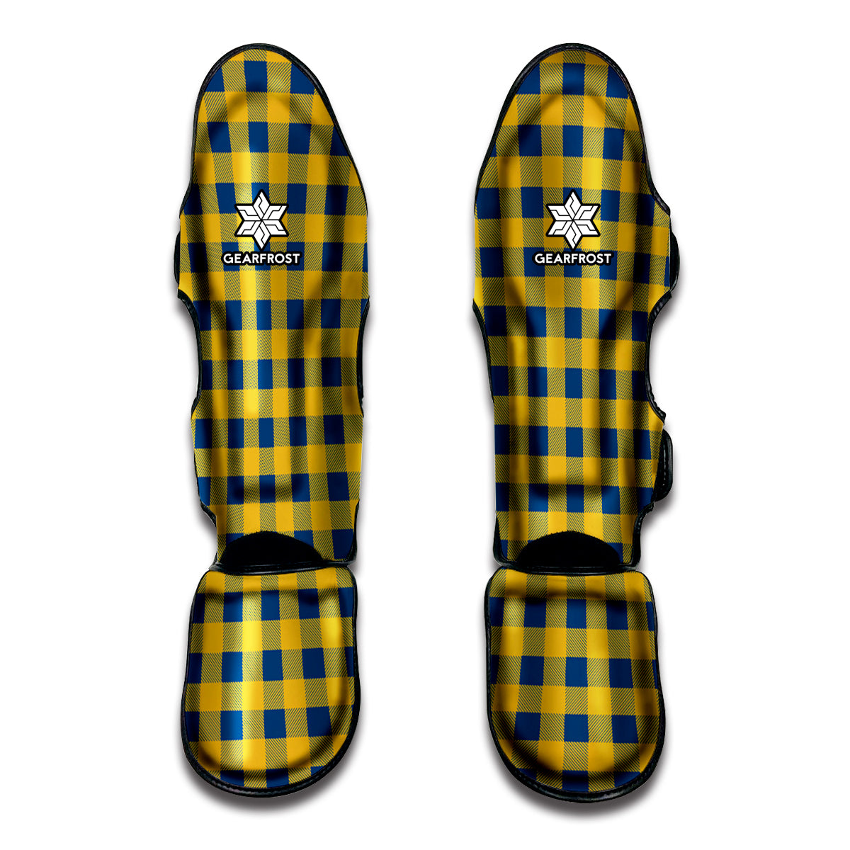 Blue And Yellow Buffalo Check Print Muay Thai Shin Guard