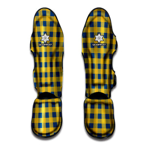 Blue And Yellow Buffalo Check Print Muay Thai Shin Guard