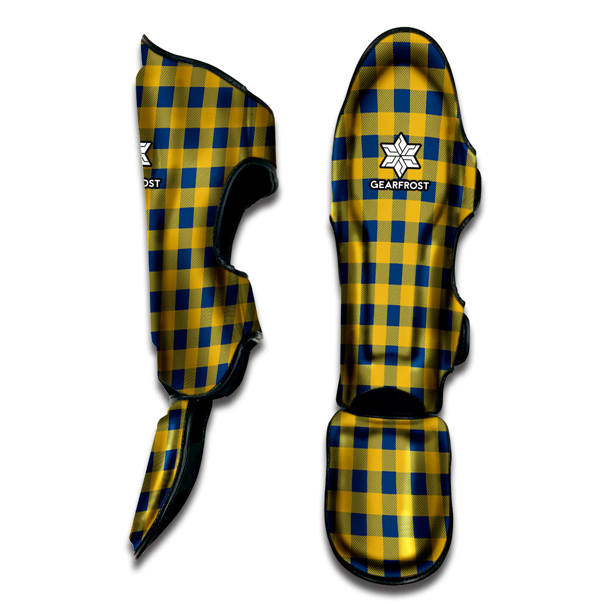 Blue And Yellow Buffalo Check Print Muay Thai Shin Guard