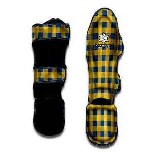 Blue And Yellow Buffalo Check Print Muay Thai Shin Guard