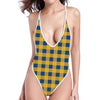 Blue And Yellow Buffalo Check Print One Piece High Cut Swimsuit