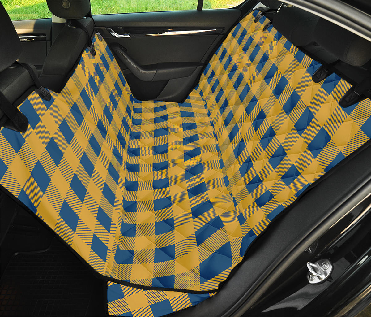 Blue And Yellow Buffalo Check Print Pet Car Back Seat Cover