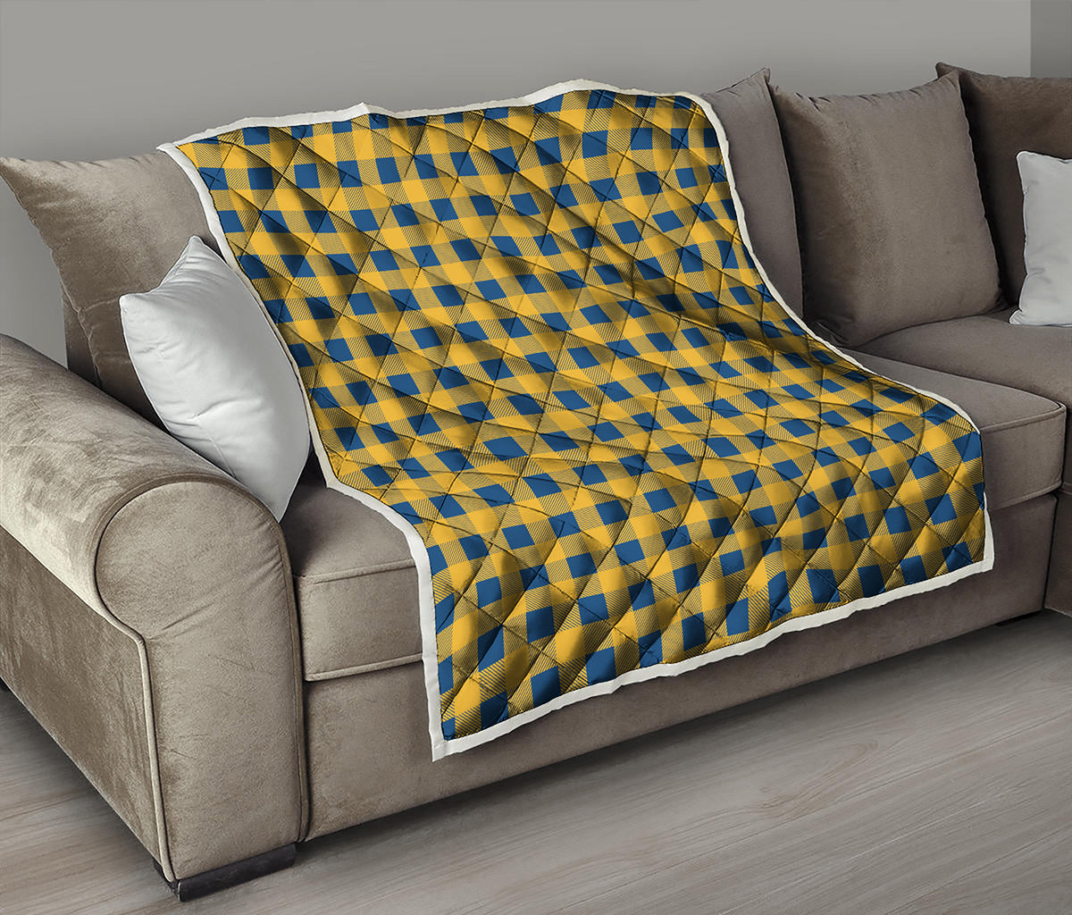 Blue And Yellow Buffalo Check Print Quilt