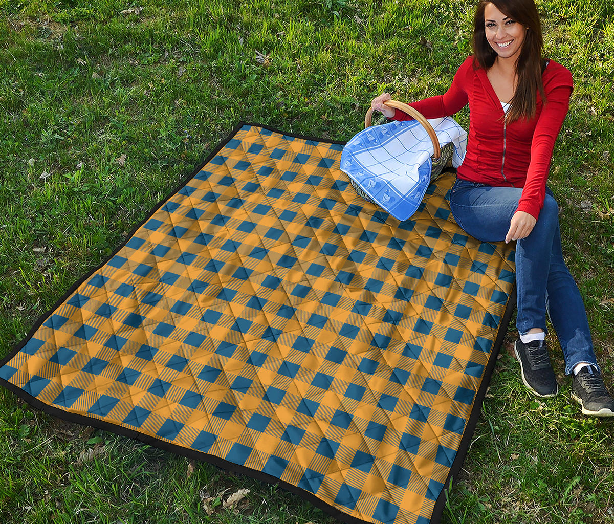 Blue And Yellow Buffalo Check Print Quilt