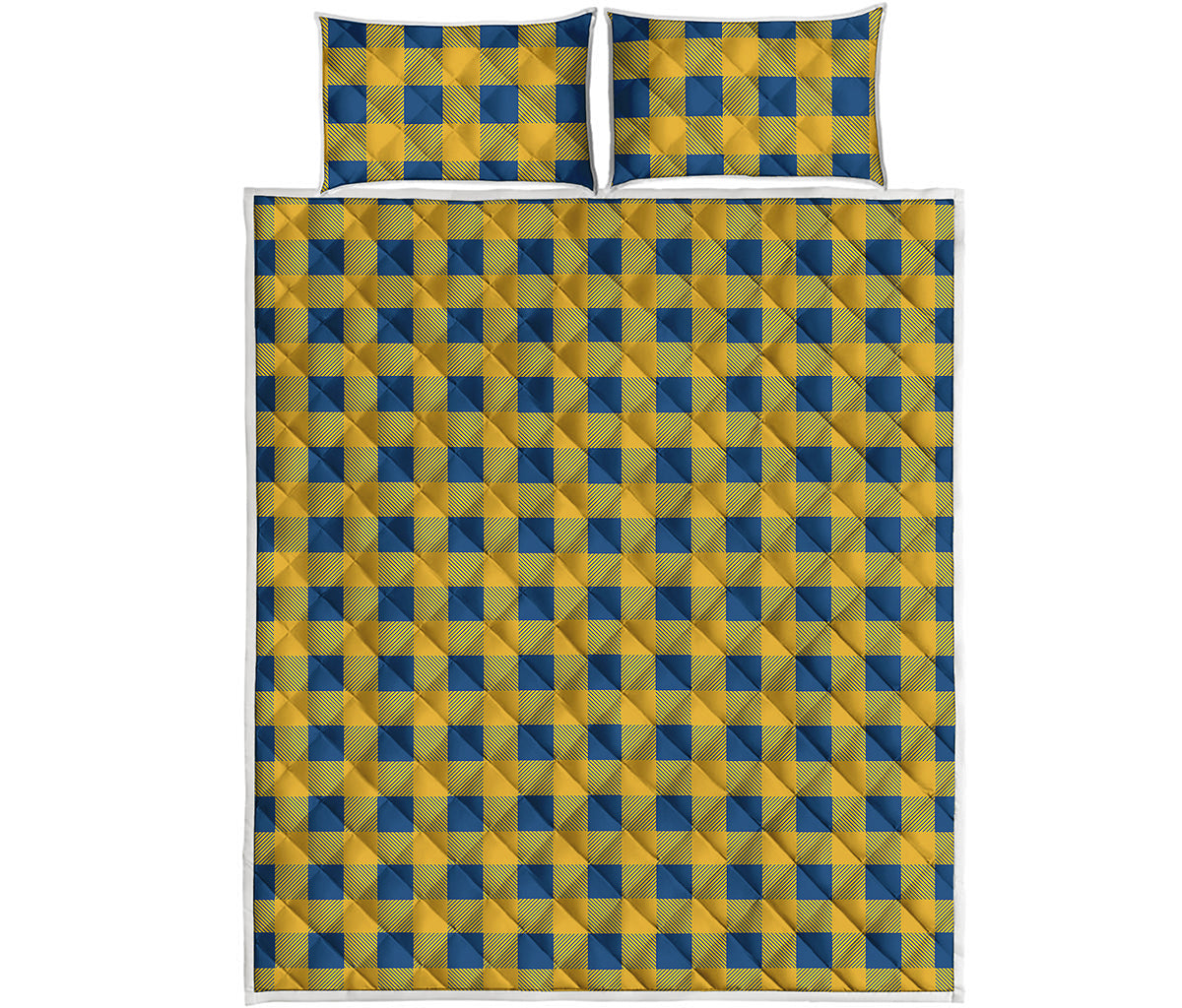 Blue And Yellow Buffalo Check Print Quilt Bed Set