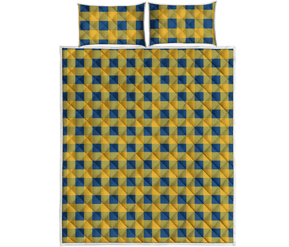 Blue And Yellow Buffalo Check Print Quilt Bed Set
