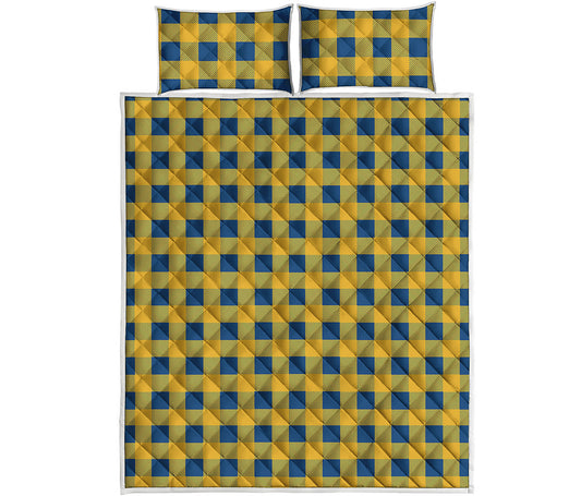 Blue And Yellow Buffalo Check Print Quilt Bed Set