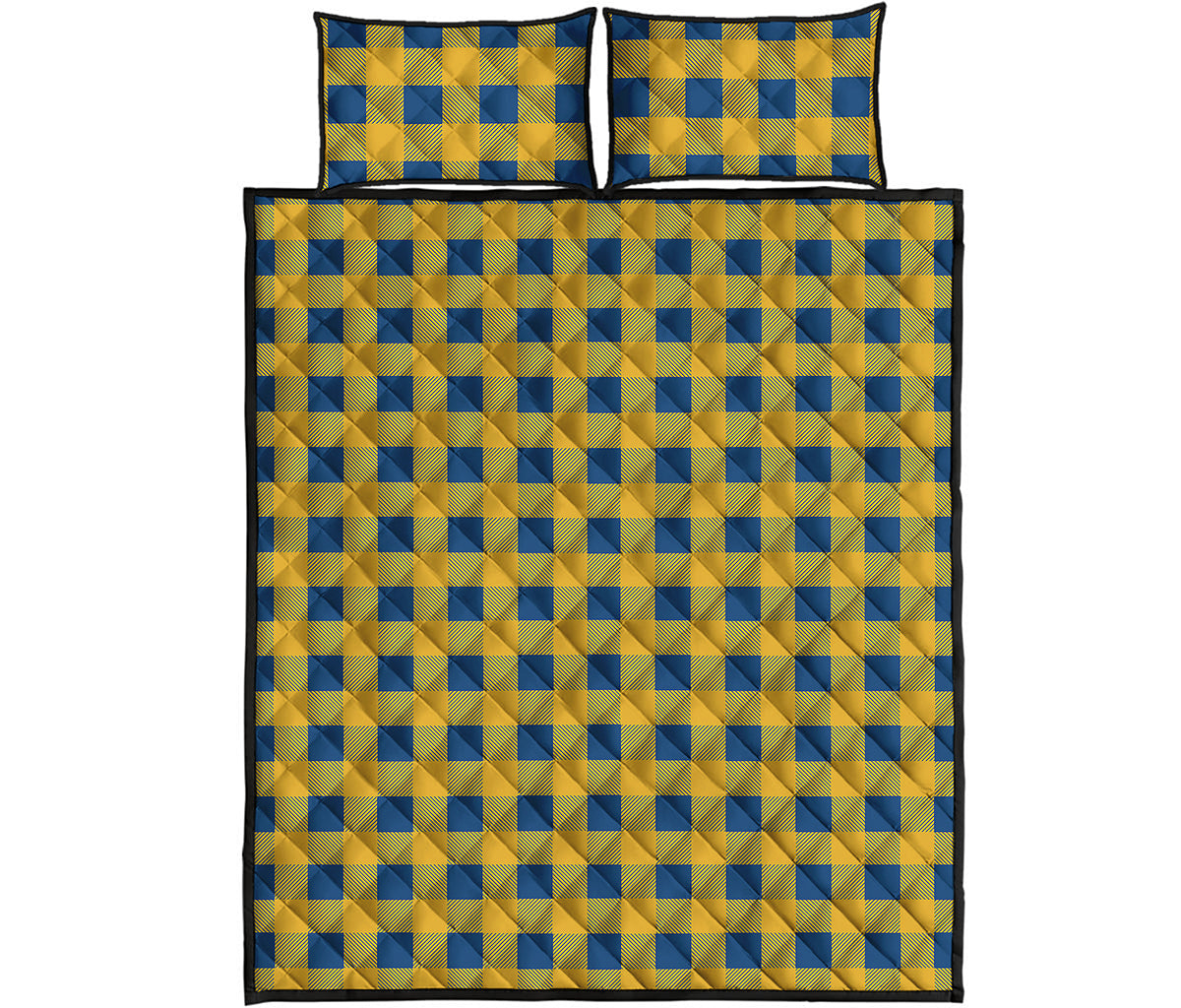 Blue And Yellow Buffalo Check Print Quilt Bed Set