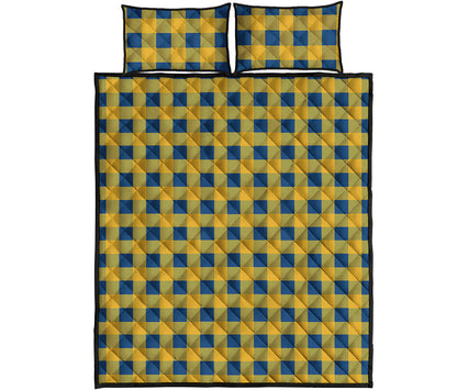 Blue And Yellow Buffalo Check Print Quilt Bed Set