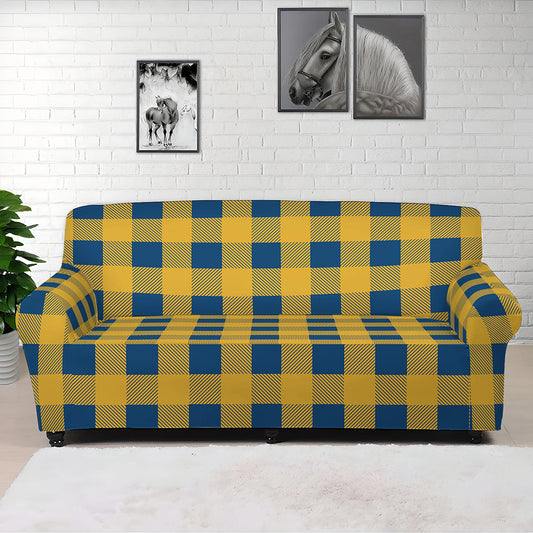 Blue And Yellow Buffalo Check Print Sofa Cover