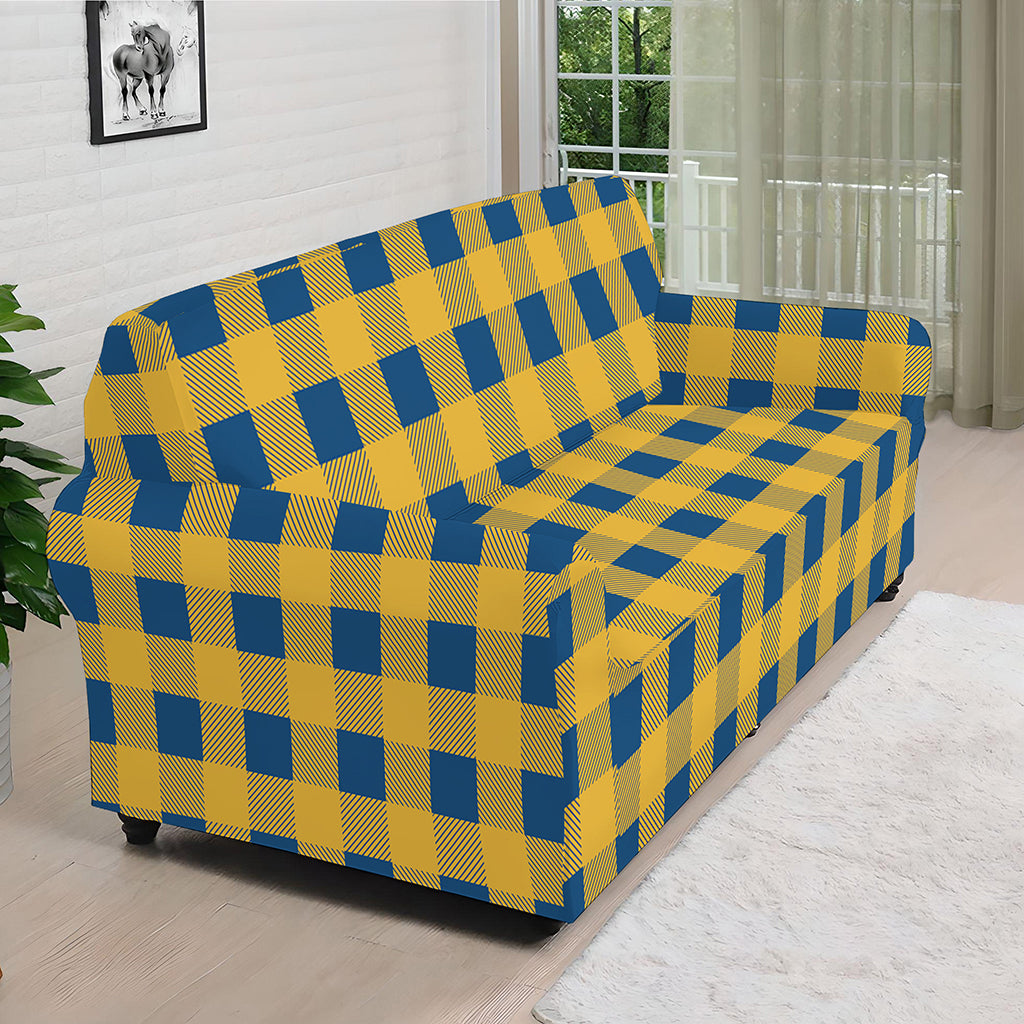 Blue And Yellow Buffalo Check Print Sofa Cover