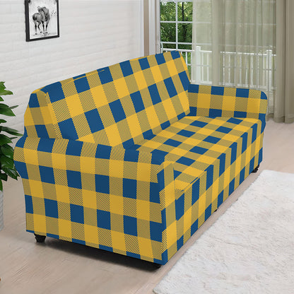 Blue And Yellow Buffalo Check Print Sofa Cover
