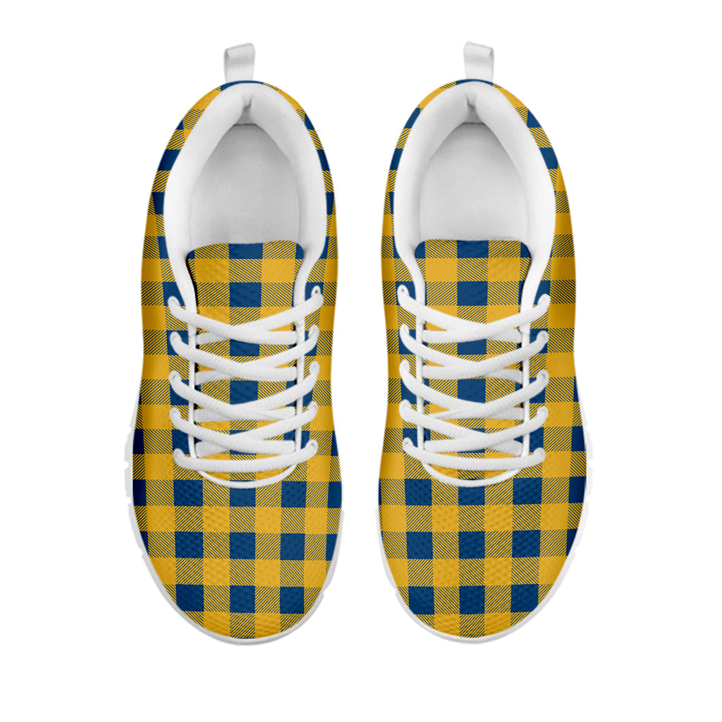 Blue And Yellow Buffalo Check Print White Sneakers