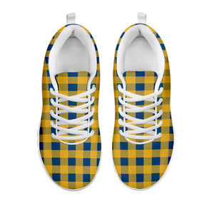 Blue And Yellow Buffalo Check Print White Sneakers