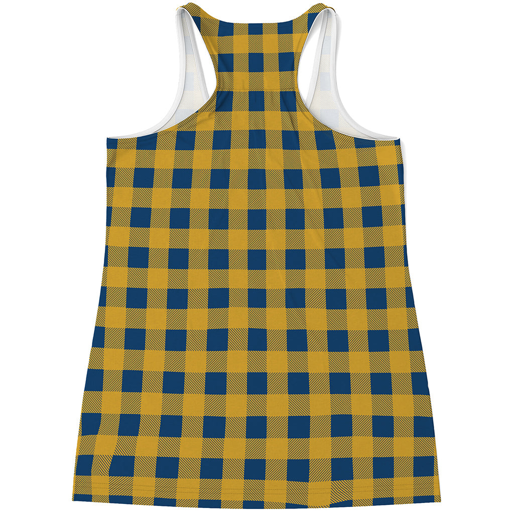 Blue And Yellow Buffalo Check Print Women's Racerback Tank Top