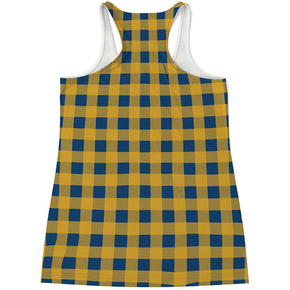 Blue And Yellow Buffalo Check Print Women's Racerback Tank Top