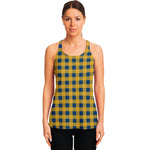 Blue And Yellow Buffalo Check Print Women's Racerback Tank Top