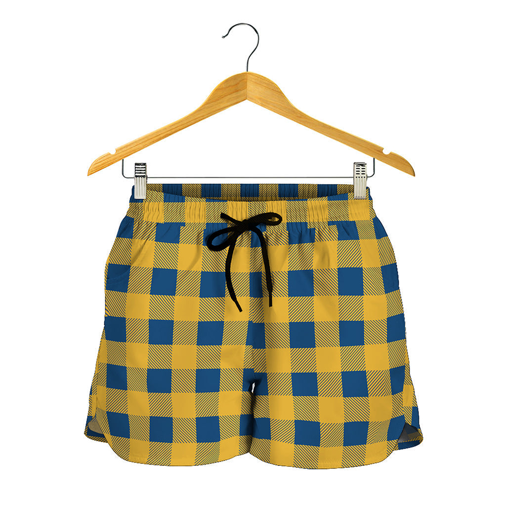 Blue And Yellow Buffalo Check Print Women's Shorts