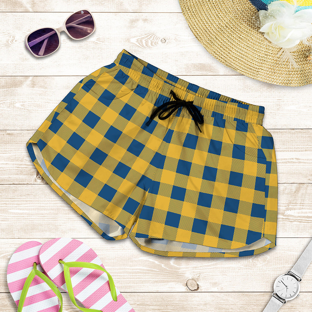 Blue And Yellow Buffalo Check Print Women's Shorts