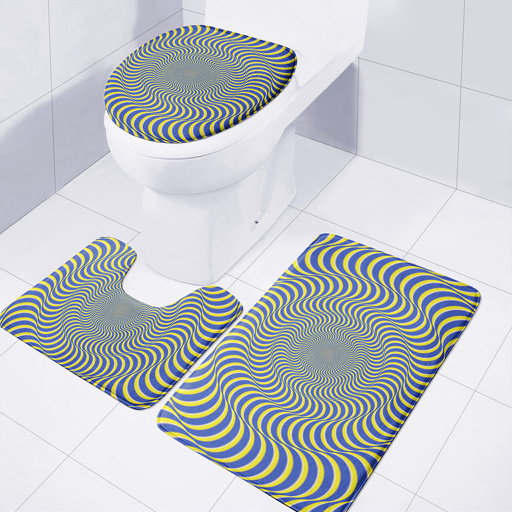 Blue And Yellow Illusory Motion Print 3 Piece Bath Mat Set