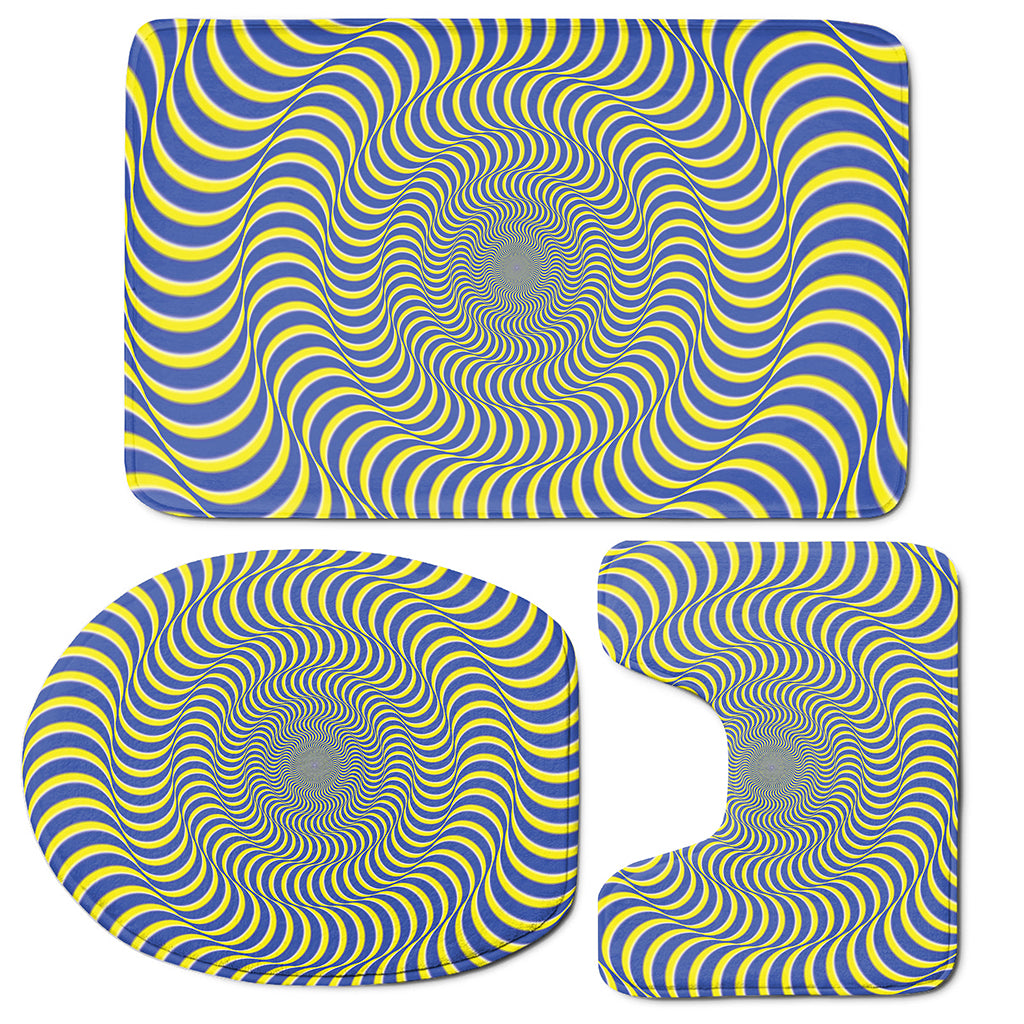 Blue And Yellow Illusory Motion Print 3 Piece Bath Mat Set