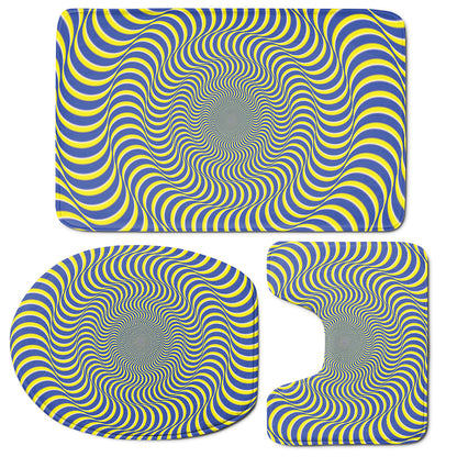 Blue And Yellow Illusory Motion Print 3 Piece Bath Mat Set