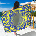 Blue And Yellow Illusory Motion Print Beach Sarong Wrap