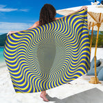 Blue And Yellow Illusory Motion Print Beach Sarong Wrap