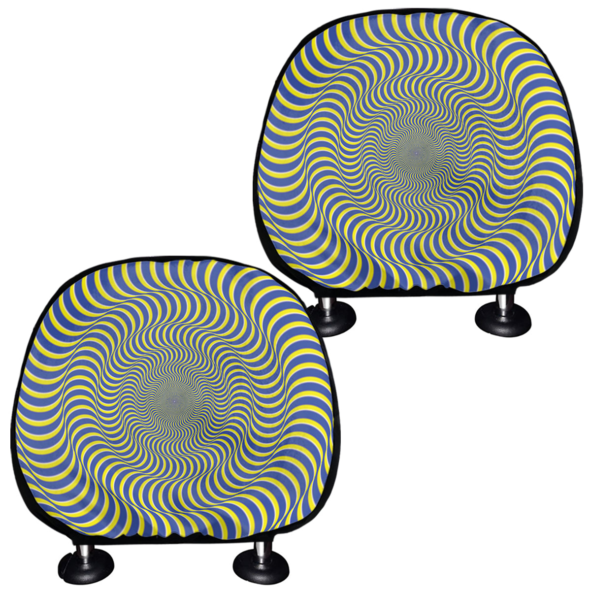 Blue And Yellow Illusory Motion Print Car Headrest Covers