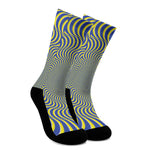 Blue And Yellow Illusory Motion Print Crew Socks