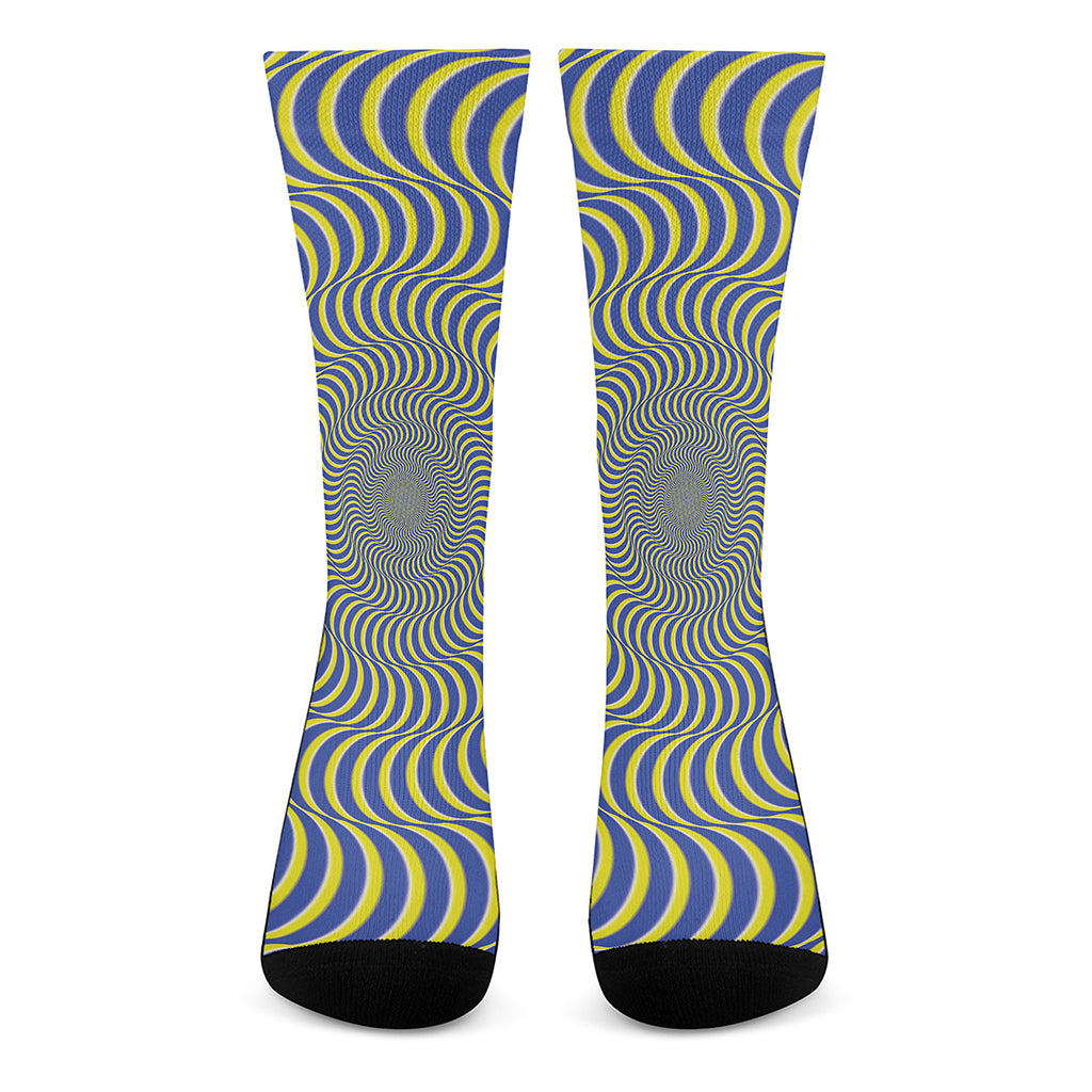 Blue And Yellow Illusory Motion Print Crew Socks