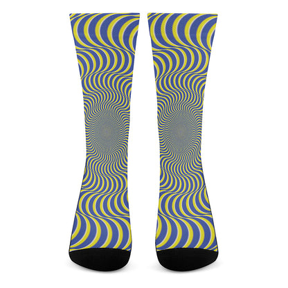 Blue And Yellow Illusory Motion Print Crew Socks